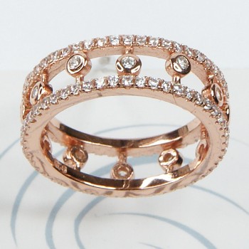 Sterling Silver Rose Gold Plated CZ Broad Open Ring